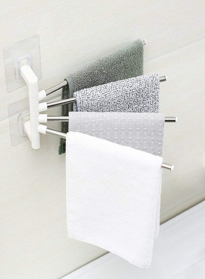 Mobhada 4 Bar Stainless Steel Folding Towel Hanging Bathroom Kitchen Holder Organizer Foldable Portable Adhesive Stand Long with Chrome Finish with Hanger - Image 1